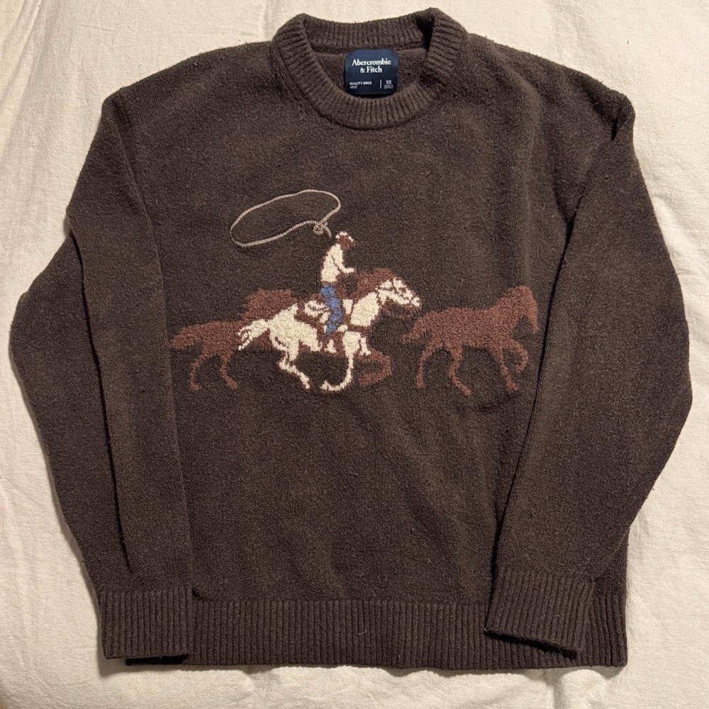 Abercrombie & Fitch Dark Brown Cowboy Crewneck Sweater